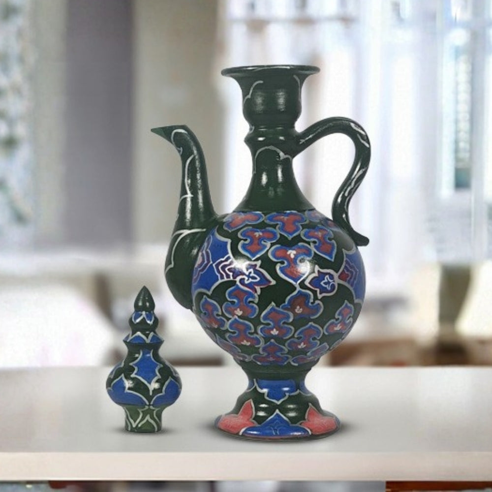dark green hand-painted decorative ceramic surahi